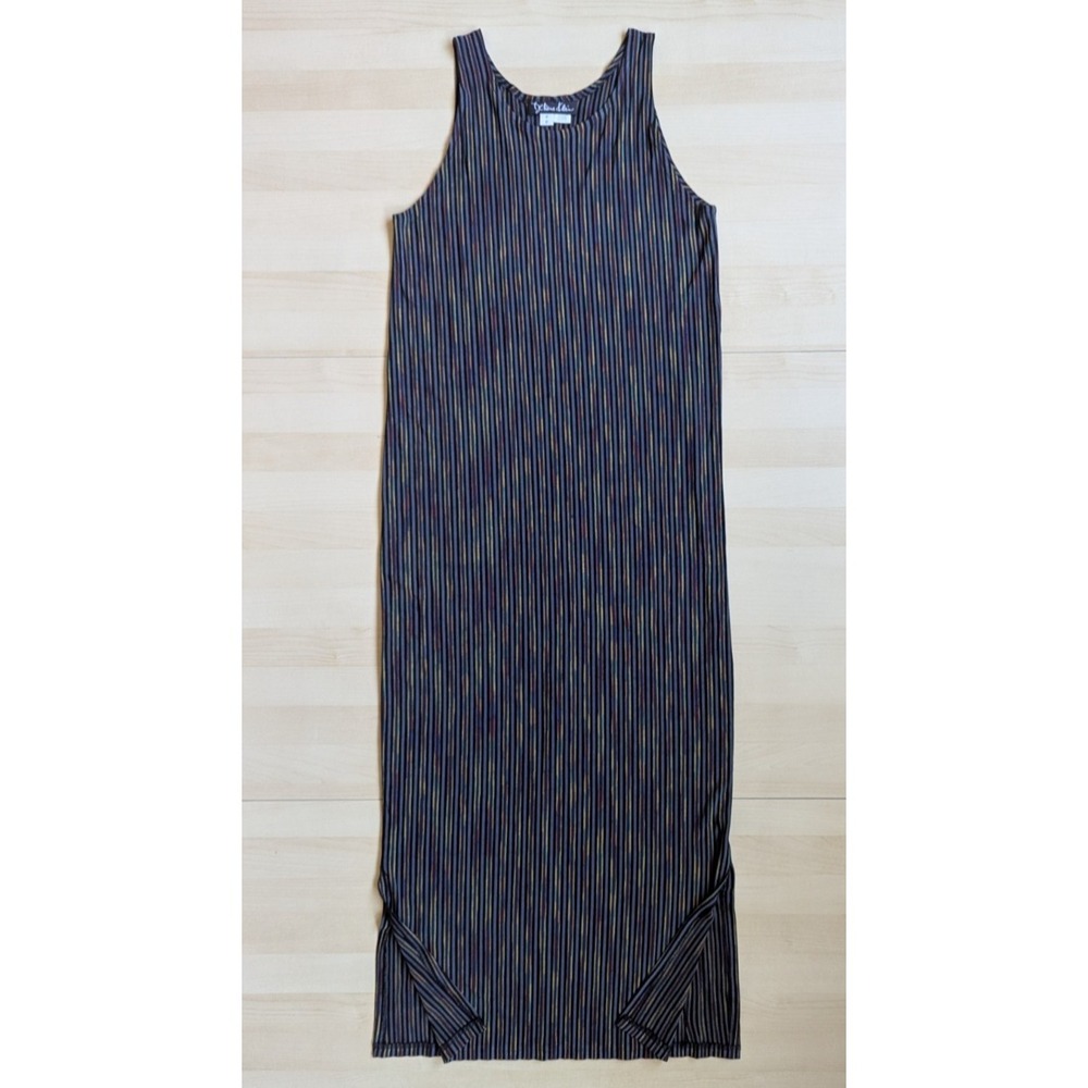 Deliane Klein Vtg Art To Wear Made in Seattle USA Stripe Embroidered Shift Dress
